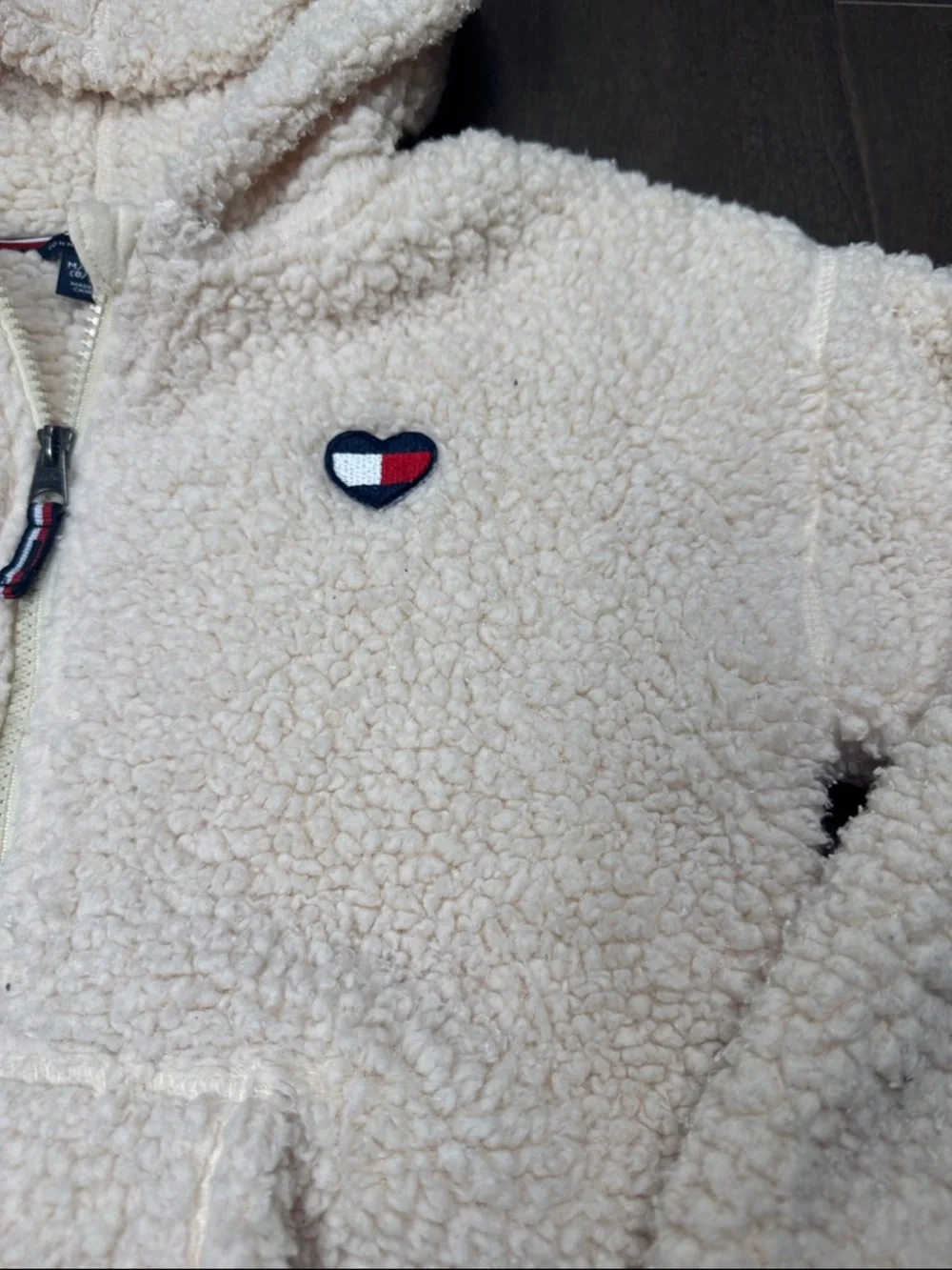 Tommy Hilfiger Girls Sherpa Fleece Hoodie Cream Full Zip Jacket Size M
